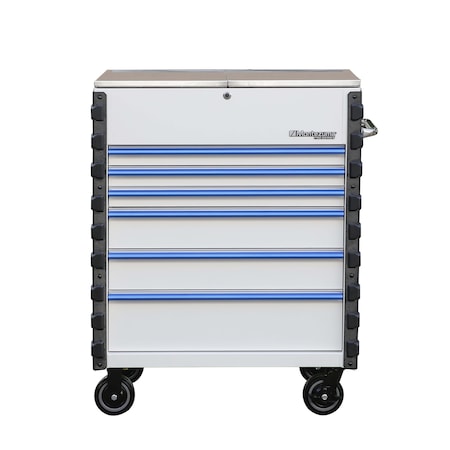 Montezuma Montezuma Pro Mechanics Cart - Gloss White with Blue Aluminum Drawer Pulls MPMC36WBL6